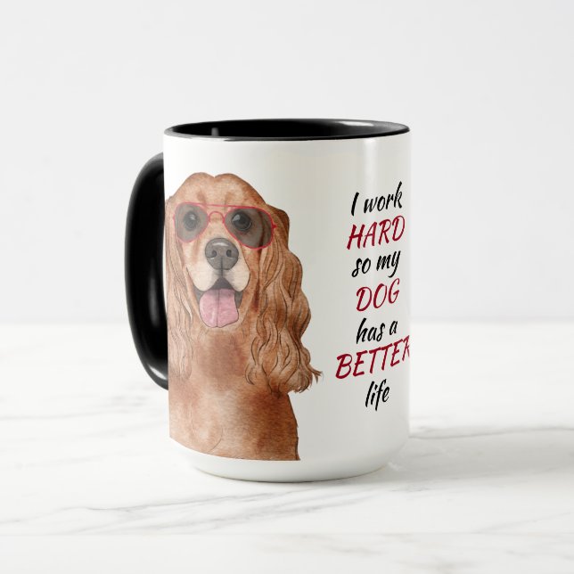 Taza Trabajando duro para mi peluca de perro de Cocker  (Anverso izquierdo)