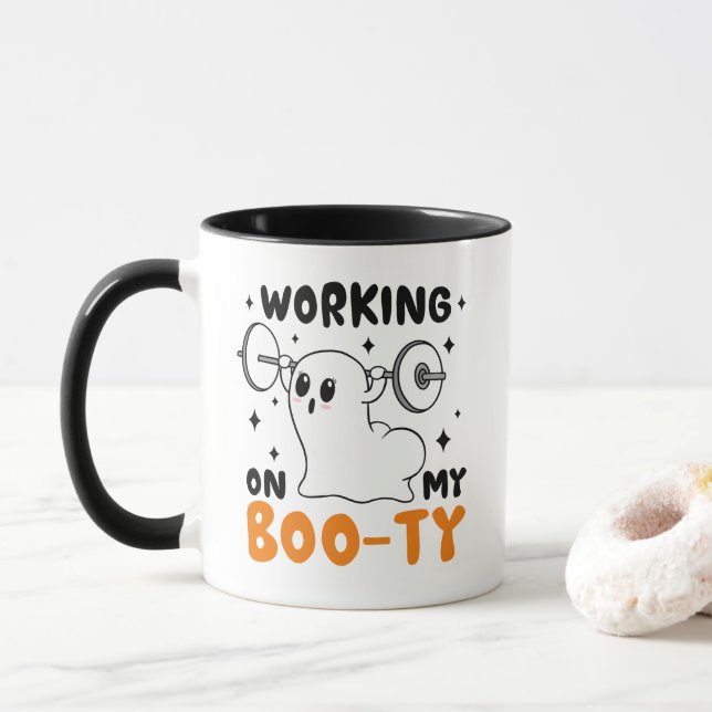 Taza Trabajando En Mi Booty Cute Halloween (Con donut)