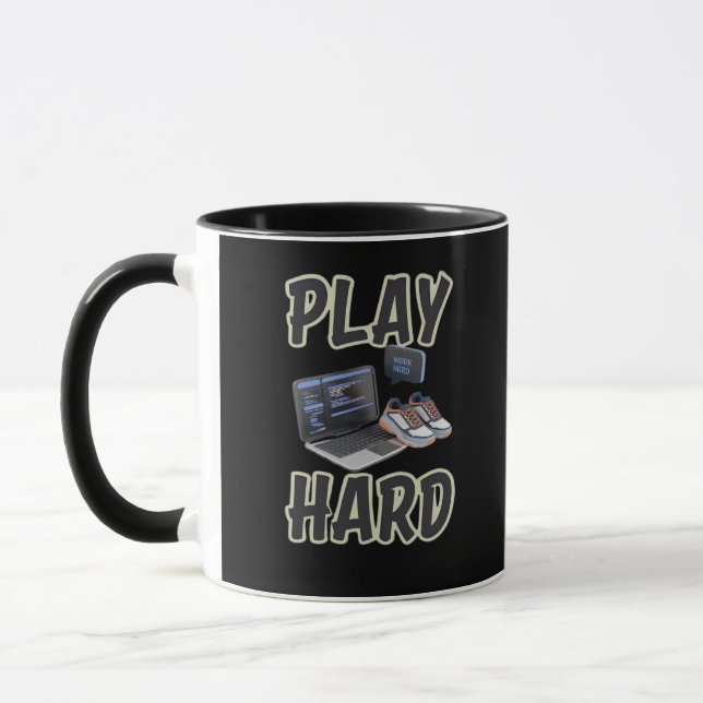 Taza Trabajar Duro Jugar Tan Duro Tecnología Motivadora (Izquierda)