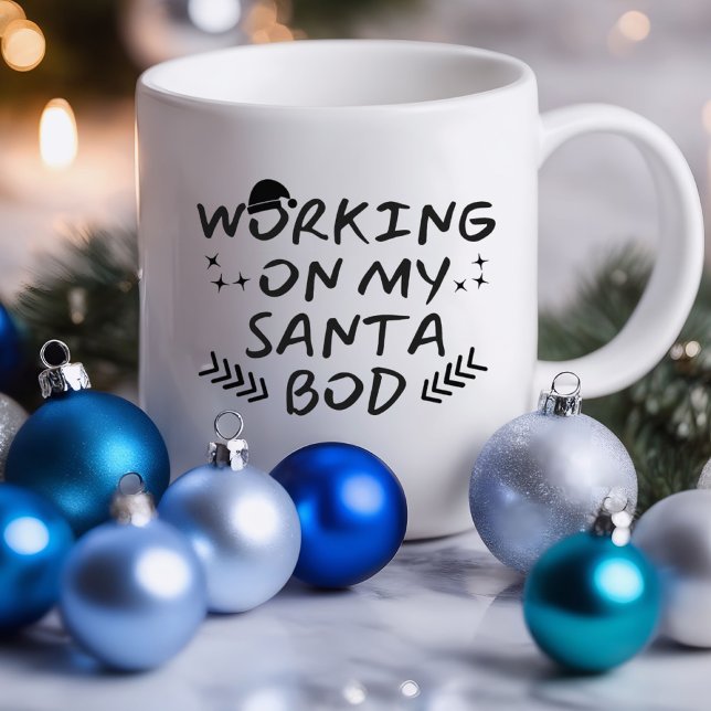 Taza Trabajar en mi fiesta de Santa Bod | Mugre sarcást (Working on My Santa Bod Funny Mug)