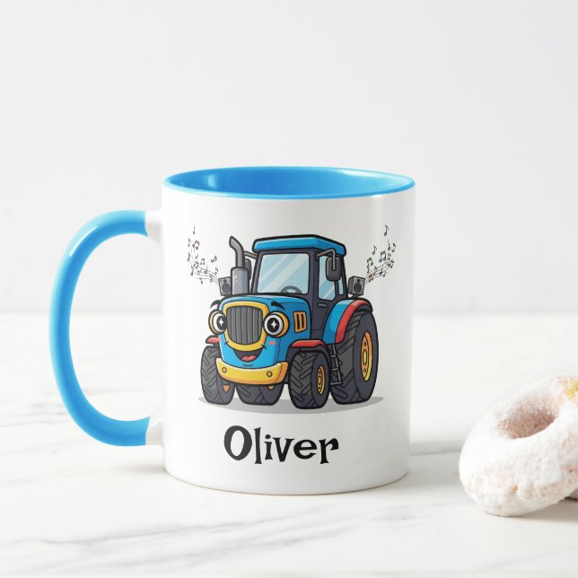Taza Tractor Azul Musical Lindo Cantando (Con donut)
