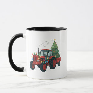 Taza Tractor con remolque Santa granja agricultor Navid