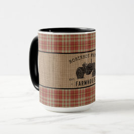 Taza Tractor de agricultura familiar Red Plaid Burlap B