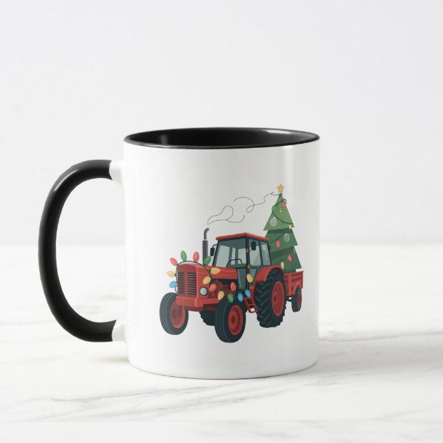 Taza Tractor Granjero Luces de Navidad Tractor Navidad  (Izquierda)