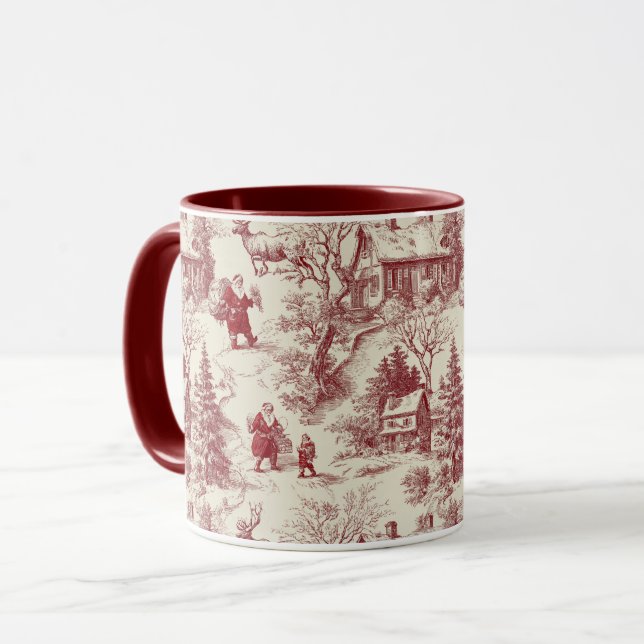 Taza Traditional Santa Claus Red on Cream Toile De Jouy (Anverso izquierdo)