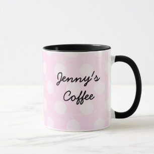 Taza Tragar de café dotado con polka blanco rosado pers