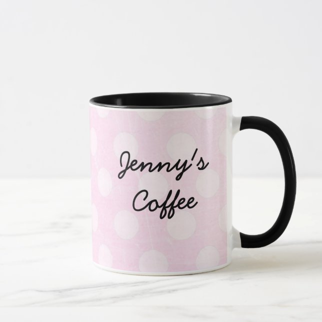 Taza Tragar de café dotado con polka blanco rosado pers (Derecha)