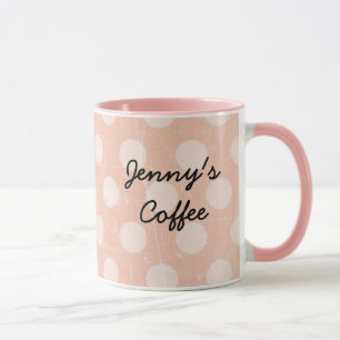 Taza Tragar de café dotado con polka blanco rosado pers