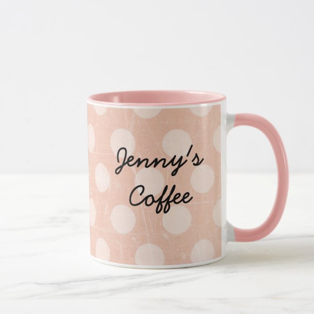 Taza Tragar de café dotado con polka blanco rosado pers (Derecha)