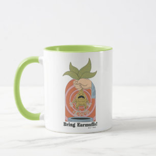 Taza "¡Traigan orejeras!" Gráfico de Mandrake gritando