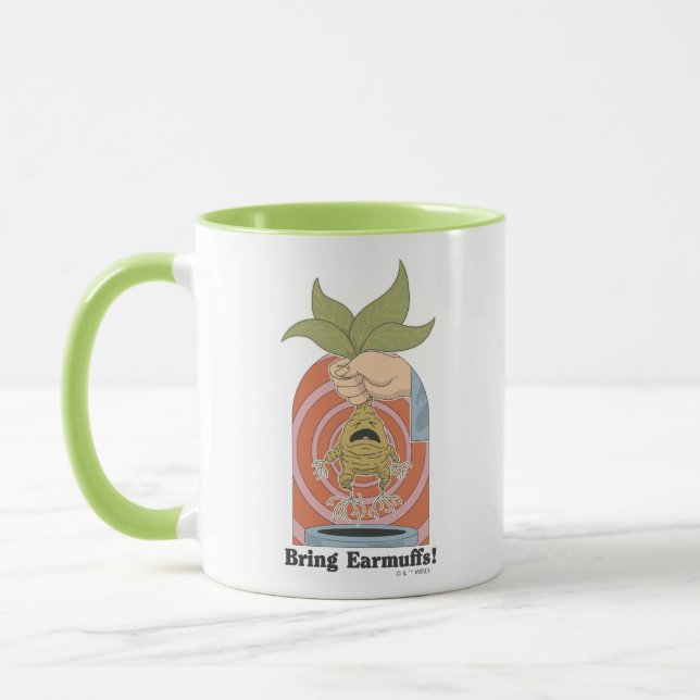 Taza "¡Traigan orejeras!" Gráfico de Mandrake gritando (Izquierda)