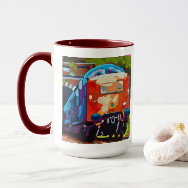 Taza Train Painting - Gift for Train Enthusiasts (Con donut)
