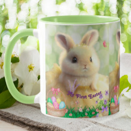 Taza Traje amarillo de conejo lindo Primera Pascua Pers