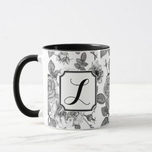Taza Trama de rosa blanco y negro