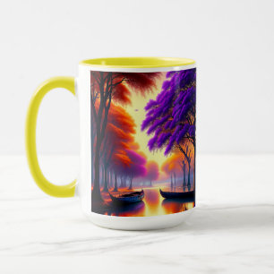 Taza "Tranquilidad de conducción: canoas bajo Jacaranda