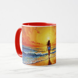 Taza Tranquilo paseo en la costa atardecer océano arte