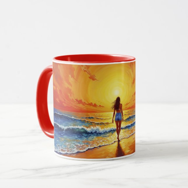 Taza Tranquilo paseo en la costa atardecer océano arte  (Anverso izquierdo)