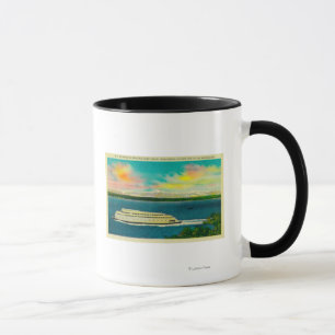 Taza Transbordador de Kalakala, Puget Sound, montañas