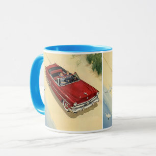 Taza Transporte Antiguo, Coche Convertible Rojo en la P