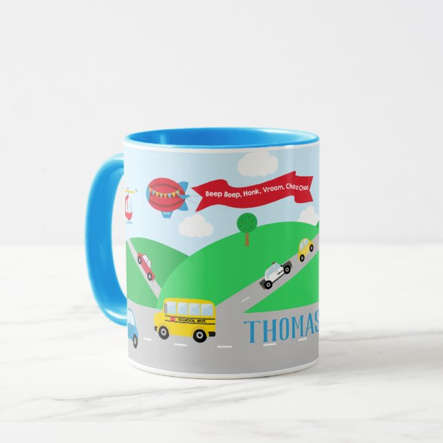 Taza Transporte Coche Tren Avión Personalizado (Anverso izquierdo)