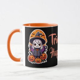 Taza Trato o truco de Halloween de bruja y calabaza