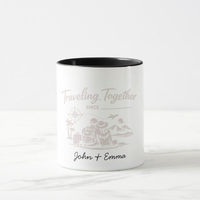 Taza Traveling Together Since [Year] – Custom Couple (Centro)