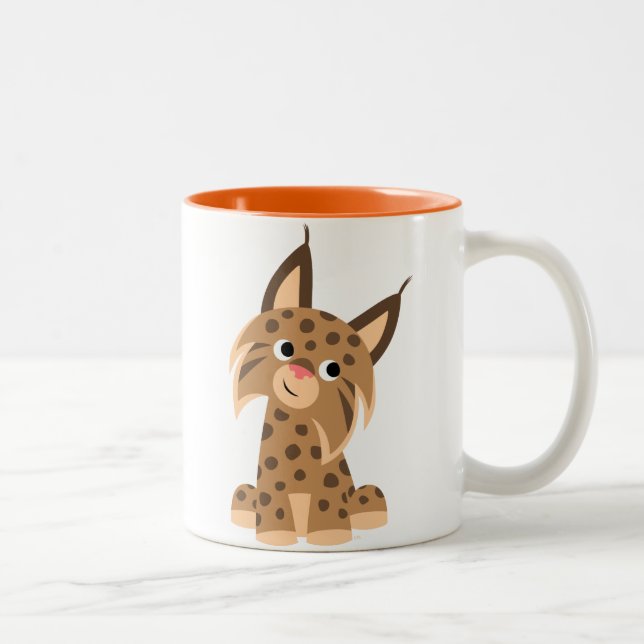 Taza traviesa del lince del dibujo animado lindo (Derecha)