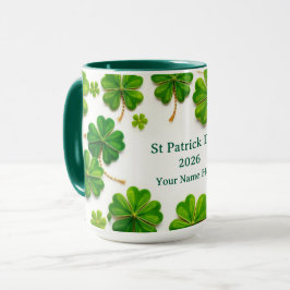 Taza Trébol Verde Afortunado Moderno con Borde Dorado