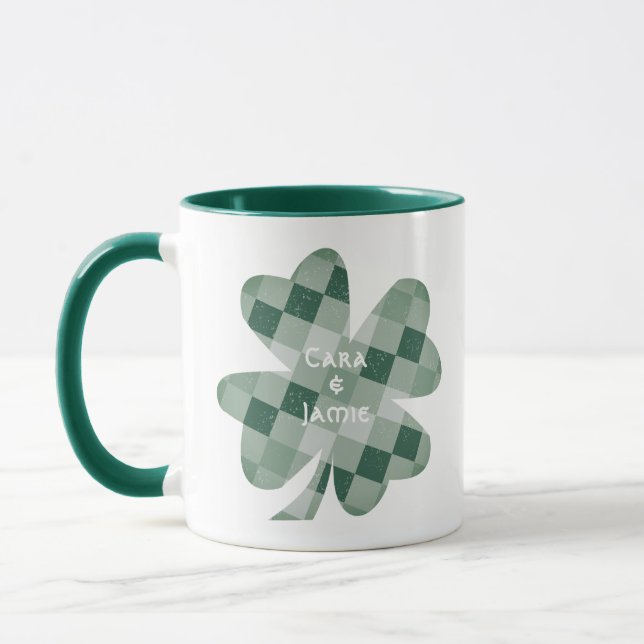 Taza Trébol verde de la suerte con nombres de pareja (Izquierda)