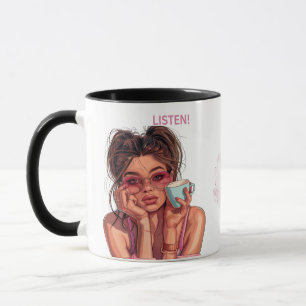 Taza Trendy "Listen" Mug con una elegante cita del café
