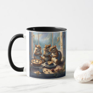 Taza Tres ardillas comen tartas de arándanos en la enci