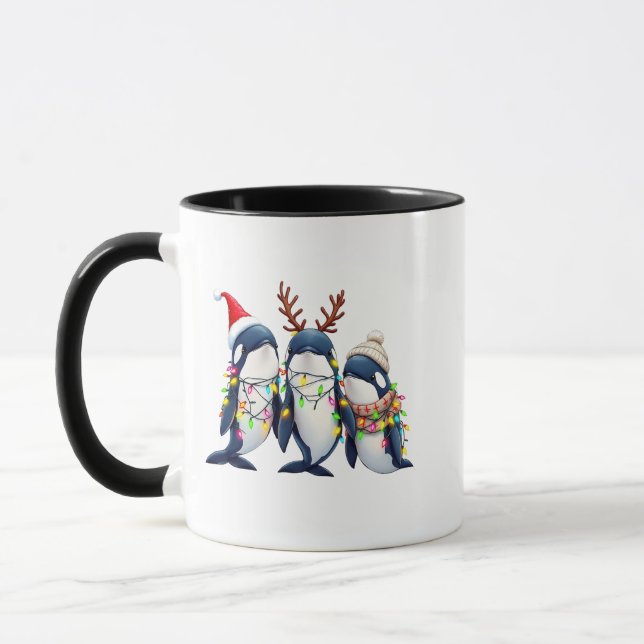 Taza Tres ballenas llevando Navidades Santa Hat (Izquierda)