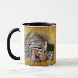 Taza Tres Cerditos En El Rústico Barn Snoozing