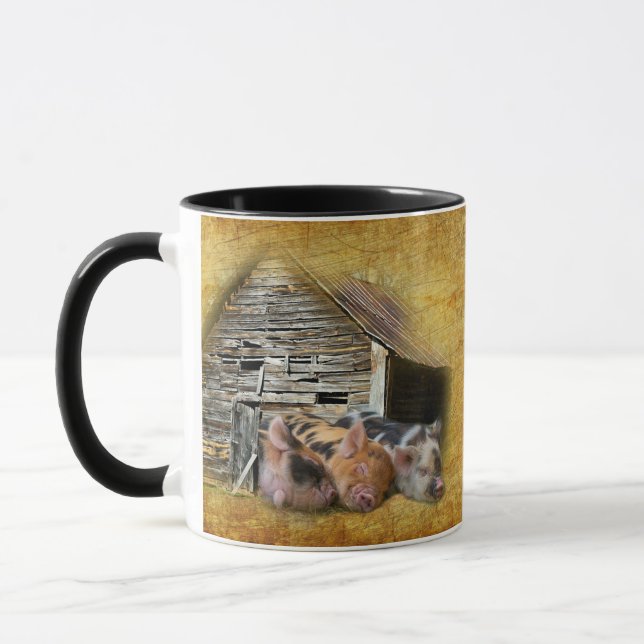 Taza Tres Cerditos En El Rústico Barn Snoozing (Izquierda)