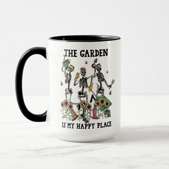 Taza Tres esqueletos Jardín de baile es mi lugar feliz (Izquierda)
