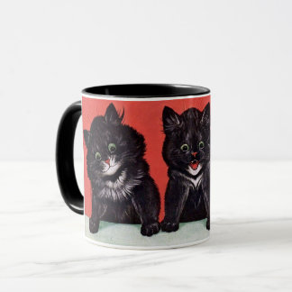 Taza Tres gatitos negros pintados por Louis Wain