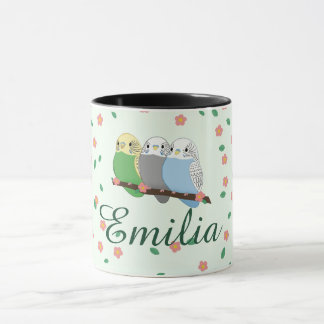 Taza Tres Lindos Periquitos Flor de Cerezo