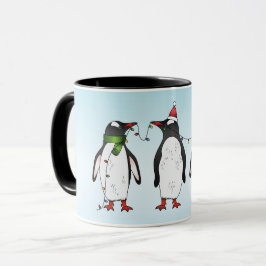 Taza Tres pingüinos Navidades festivos con nombre perso