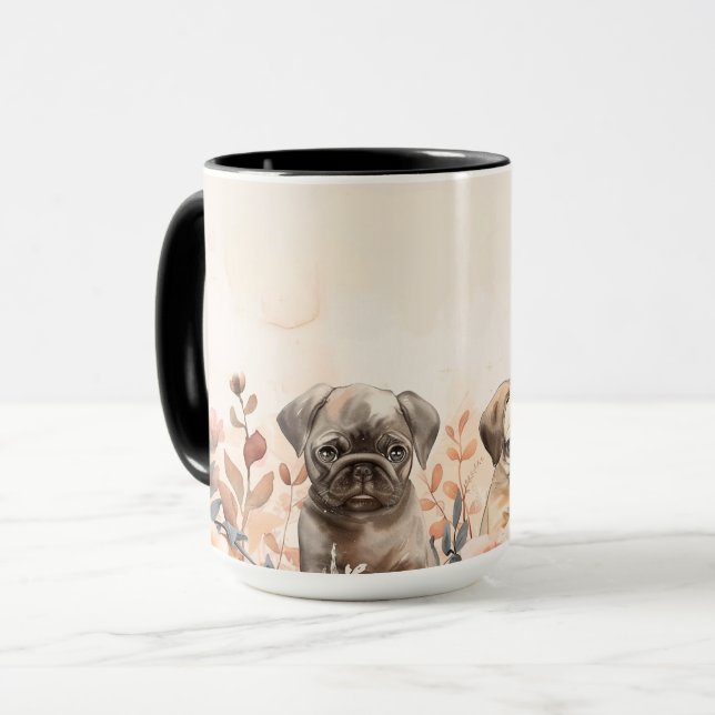 Taza Tres Pugs de acuarela patéticamente Adorables (Anverso izquierdo)