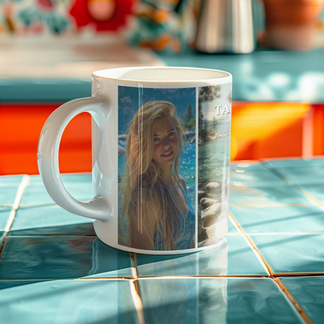 Taza Tres tiras verticales boho foto (Three Vertical Strip Boho Photo Mug)