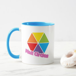 Taza Triángulos coloridos con Círculos rosados Texto