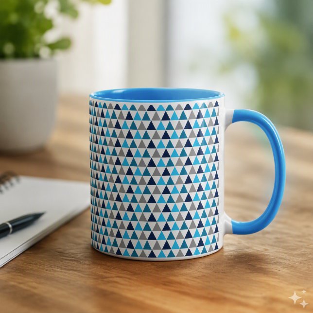 Taza Triángulos Geométricos Azules Modernos (Subido por el creador)