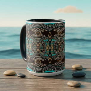 Taza tribal abstracta de mareas oceánicas