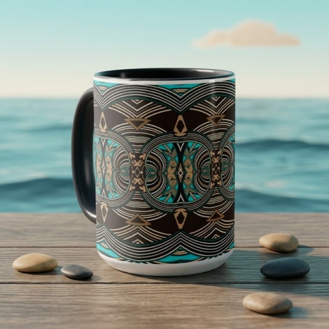 Taza tribal abstracta de mareas oceánicas (Subido por el creador)