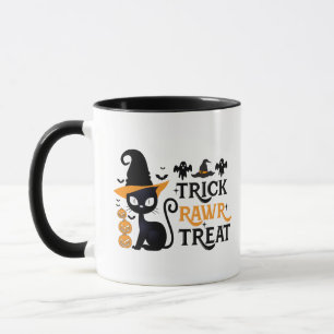 Taza Trick Rawr Treat Gato Negro Sombrero de Brujas Hal