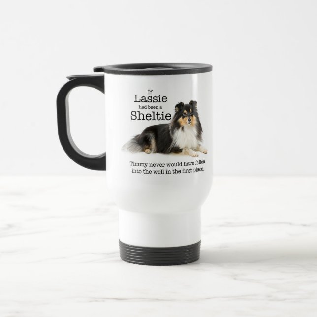 Taza tricolora del viaje de Sheltie de Timmy (Izquierda)