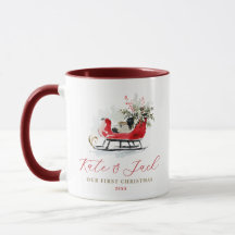 Trineo Rojo Acuarela Personalizado Nuestro Primer