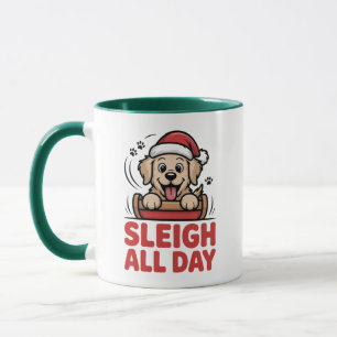 Taza Trineo Todo el Día Retriever Navideño Alegre