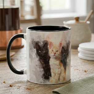 Taza Trío de acuarelas de adorables gatitos negros y na