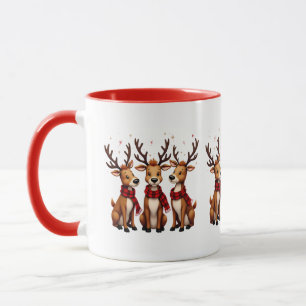 Taza Trío de adorables renos de Navidad con bufandas de